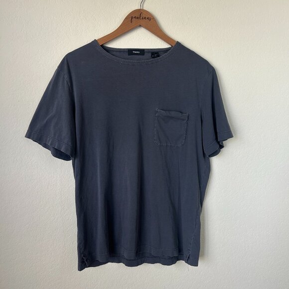 Theory Shirt Mens Medium Dark Gray Pocket Poat Tee Jersey Cotton Pigment M - Picture 1 of 6
